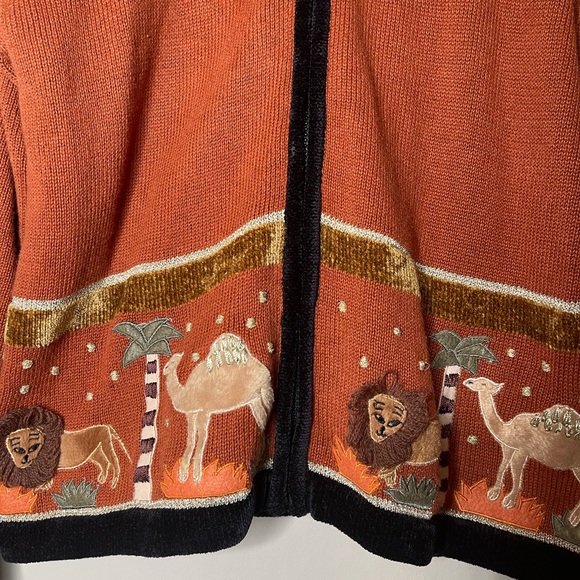Victoria Harbour VTG Safari Zoo Giraffe Orange Brown Cardigan Large - Picture 4 of 6